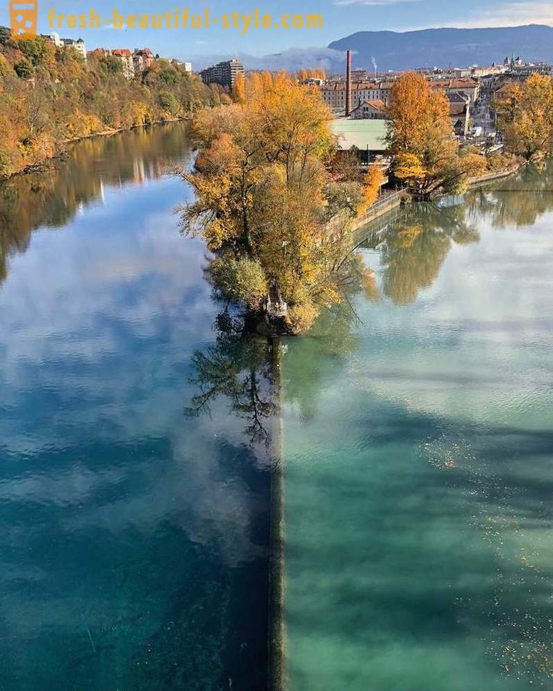 Der Treffpunkt der beiden Flüsse mit verschiedenen Farben Wasser